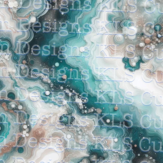 Teal Silver And White Geode 20 Oz Skinny Permanent Vinyl