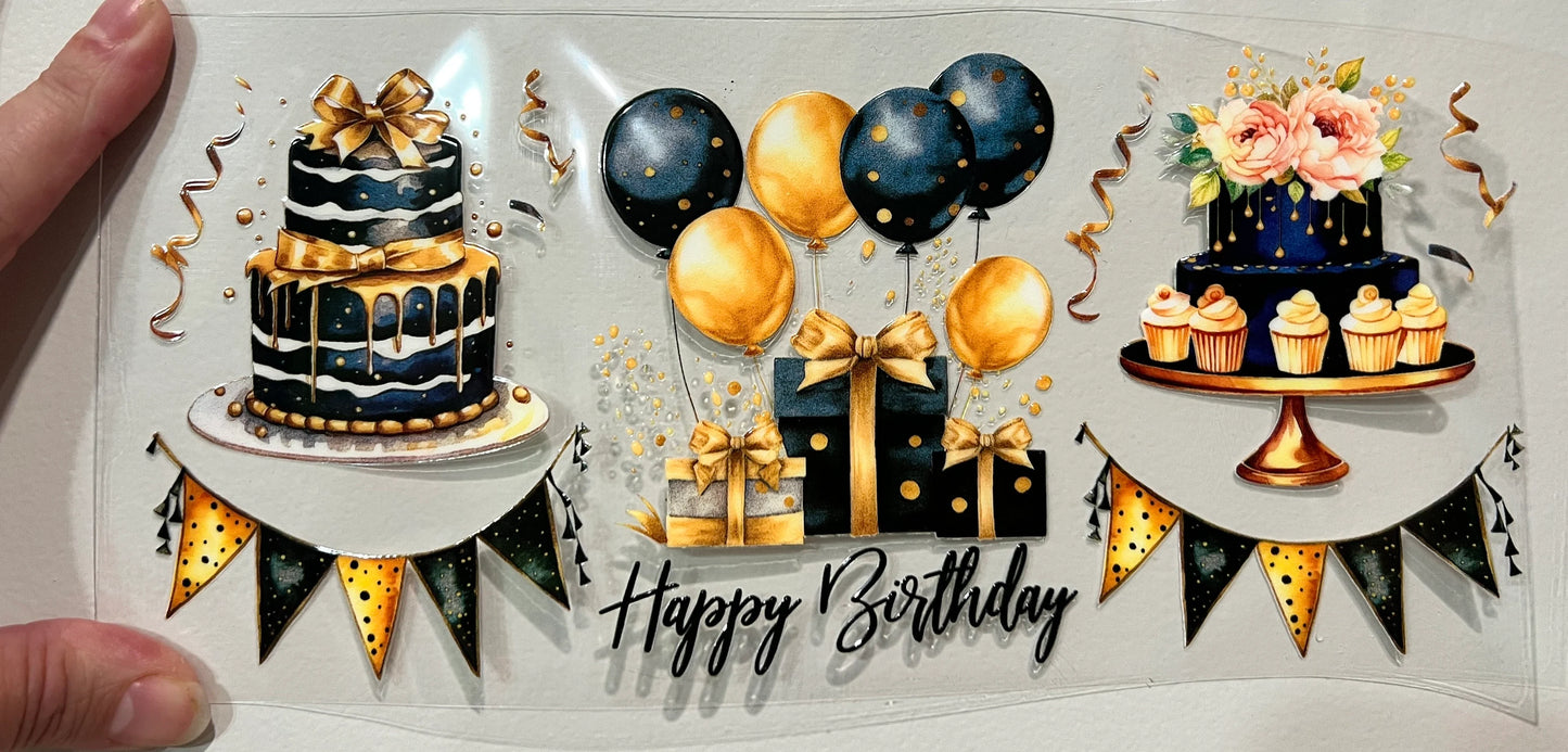 G2 Black And Gold Happy Birthday UV DTF Wrap