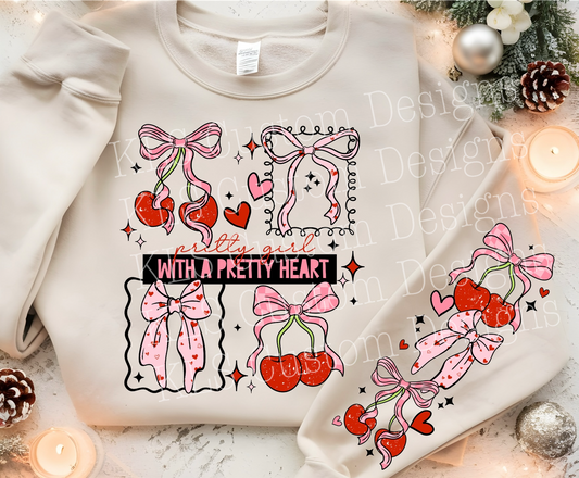 Pink Cherry Bows 2 Piece Ready To Press DTF Print