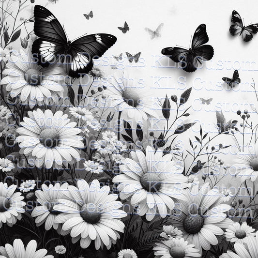 Black And White Daisies Butterfly 20 Oz Skinny Permanent Vinyl