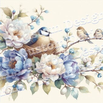 Blue White Watercolor Birds Nest 20 Oz Skinny Permanent Vinyl