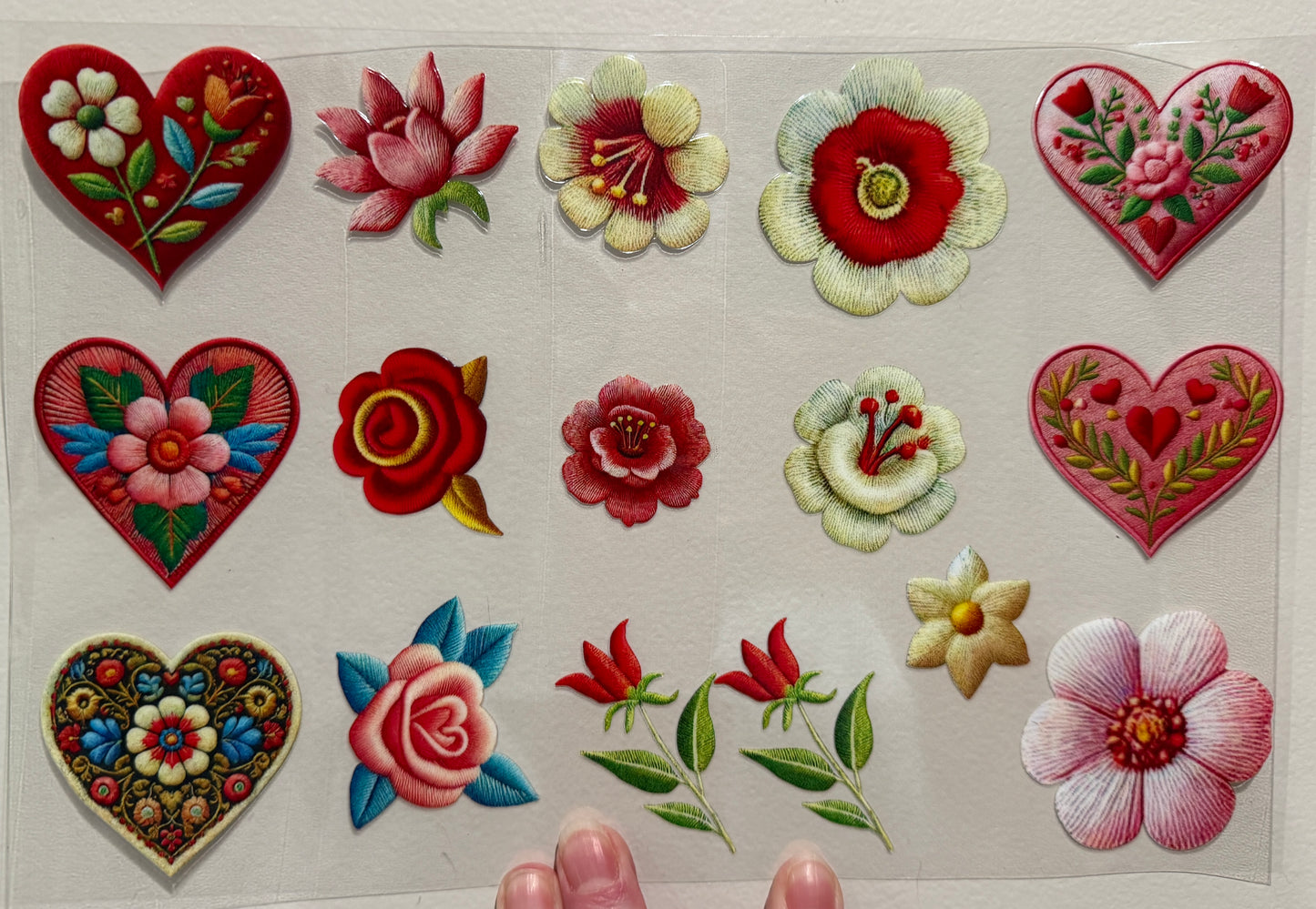 18G Faux Embroidery Heart/Floral Clip Sheet - This sheet is intended to be cut up and placed using your own creative style.