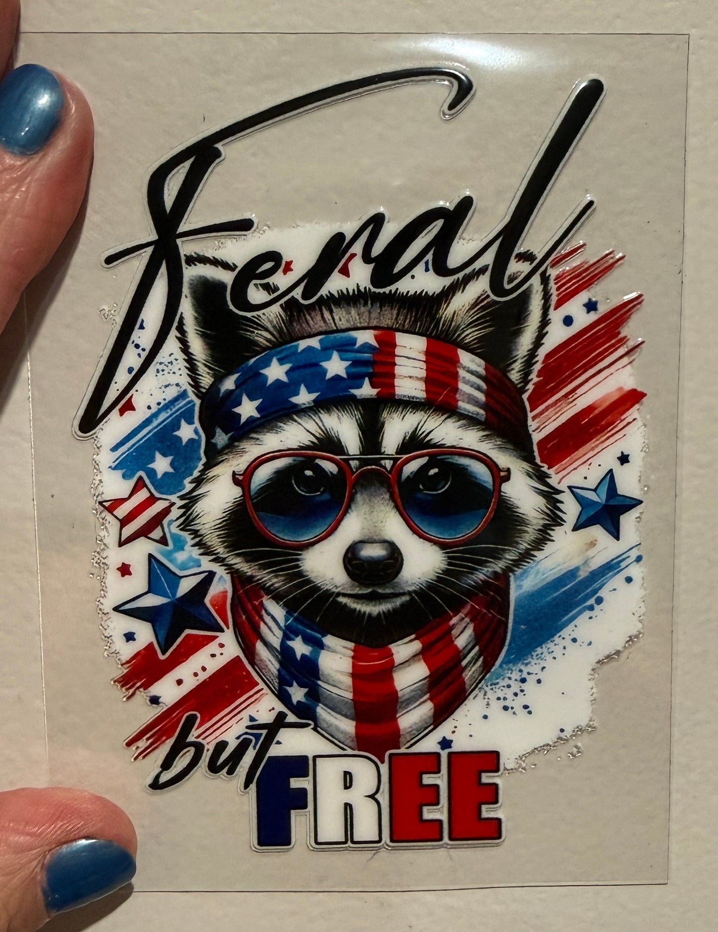 Patriotic Raccoon 4” Tall UV DTF Decal