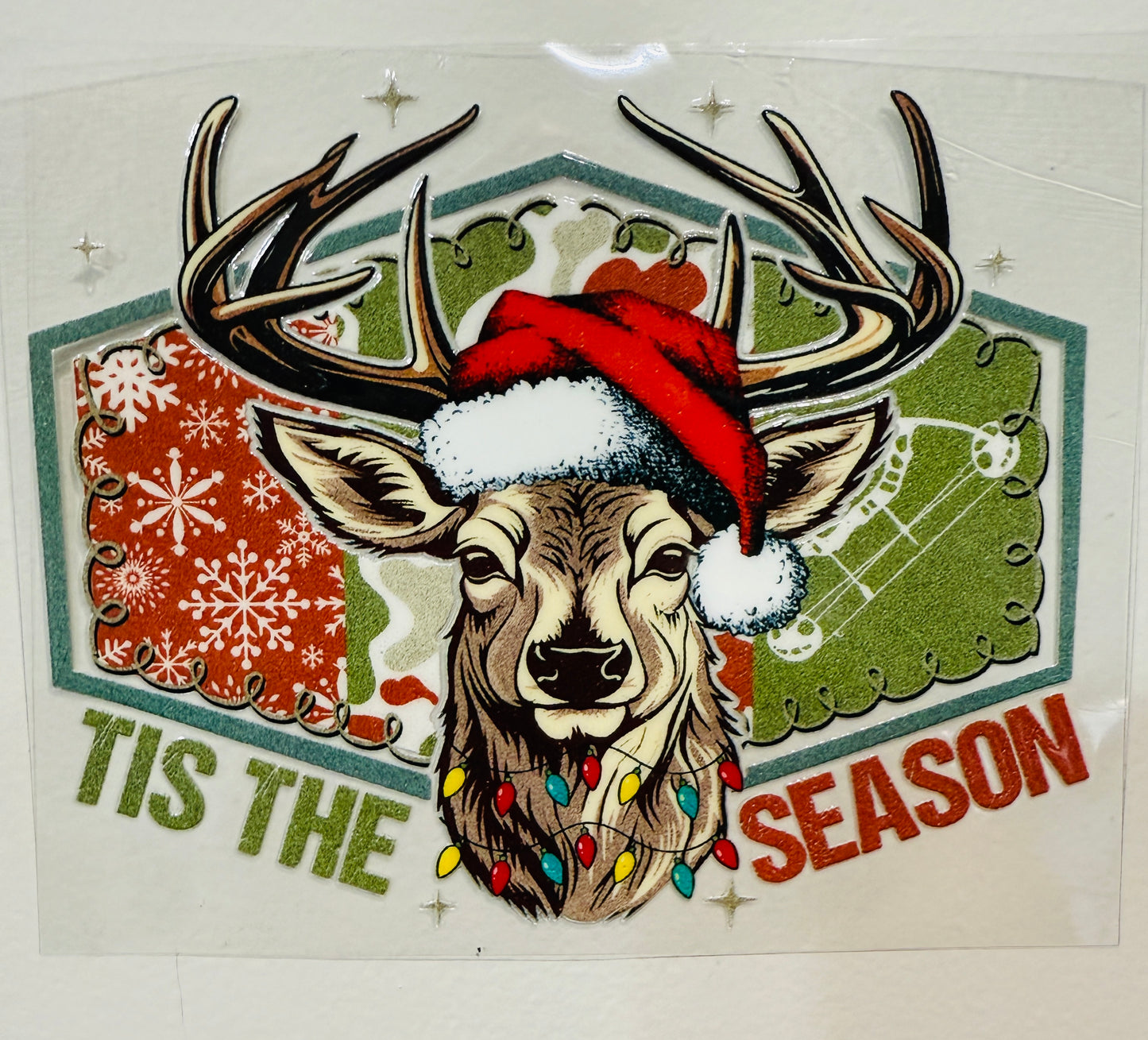 24B Tis The Season Deer Christmas 4” Tall UV DTF Decal