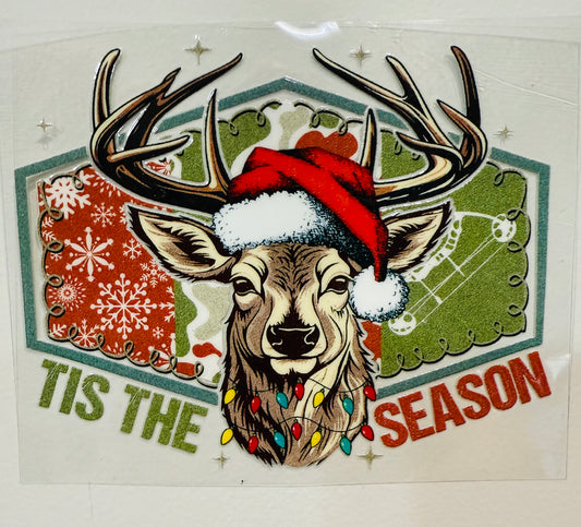 24B Tis The Season Deer Christmas 4” Tall UV DTF Decal