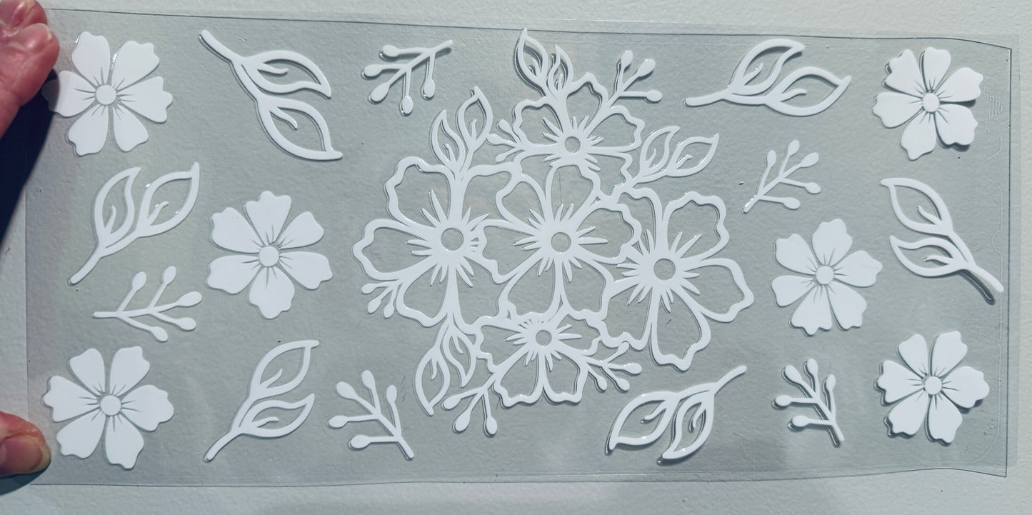 2P 40 Ounce Black Floral UV DTF Wrap