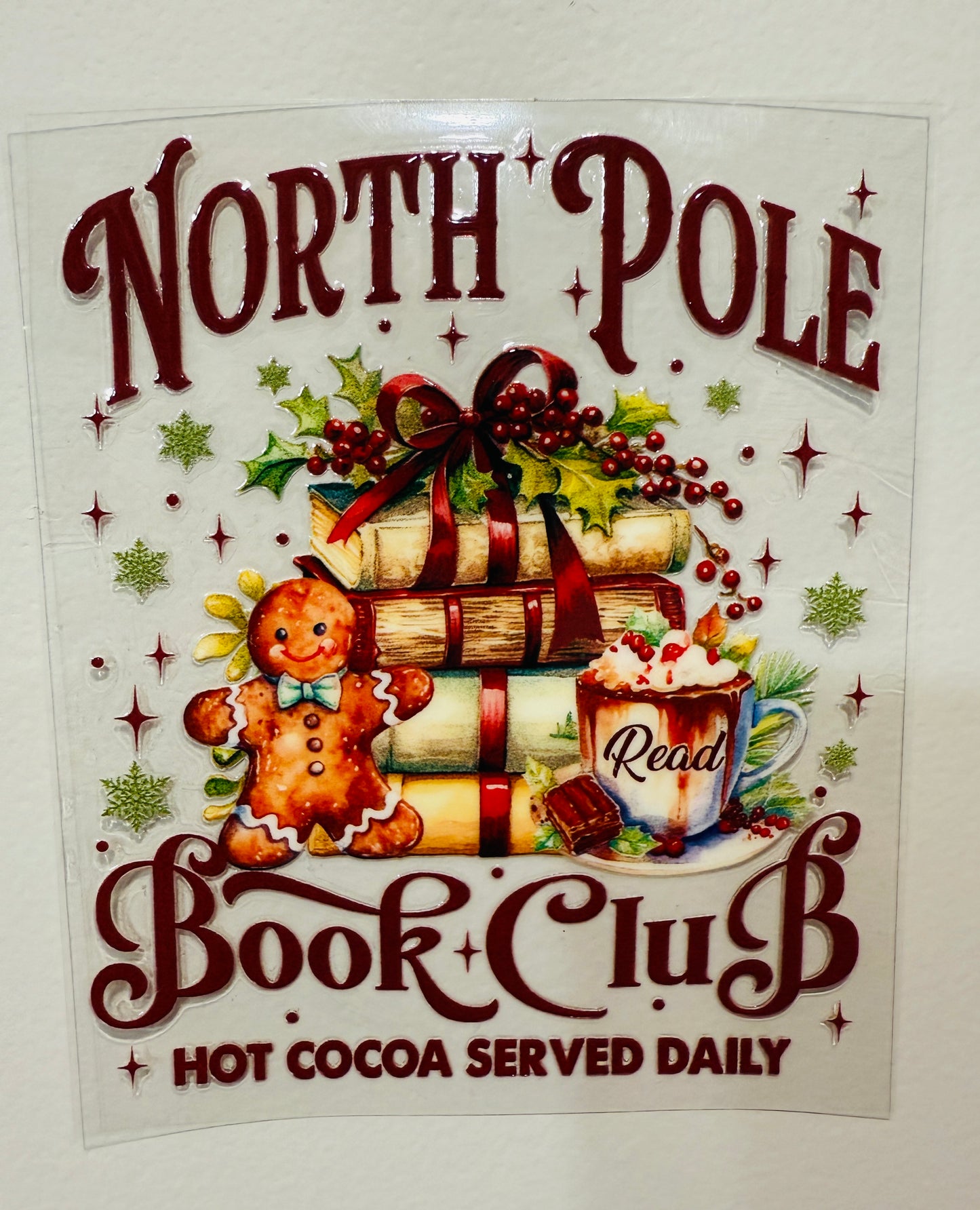 North Pole Book Club Christmas 4” Tall UV DTF Decal