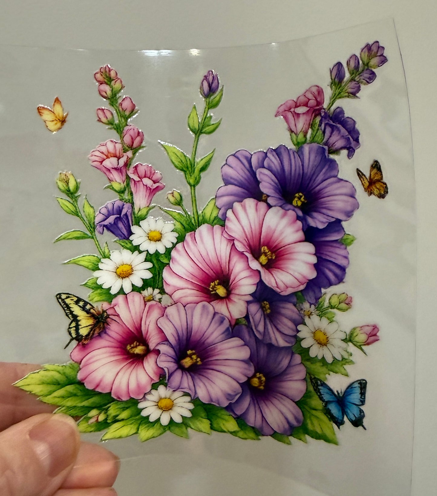 13B Pink/Purple Flowers w/Butterfly 4” UV DTF Decal