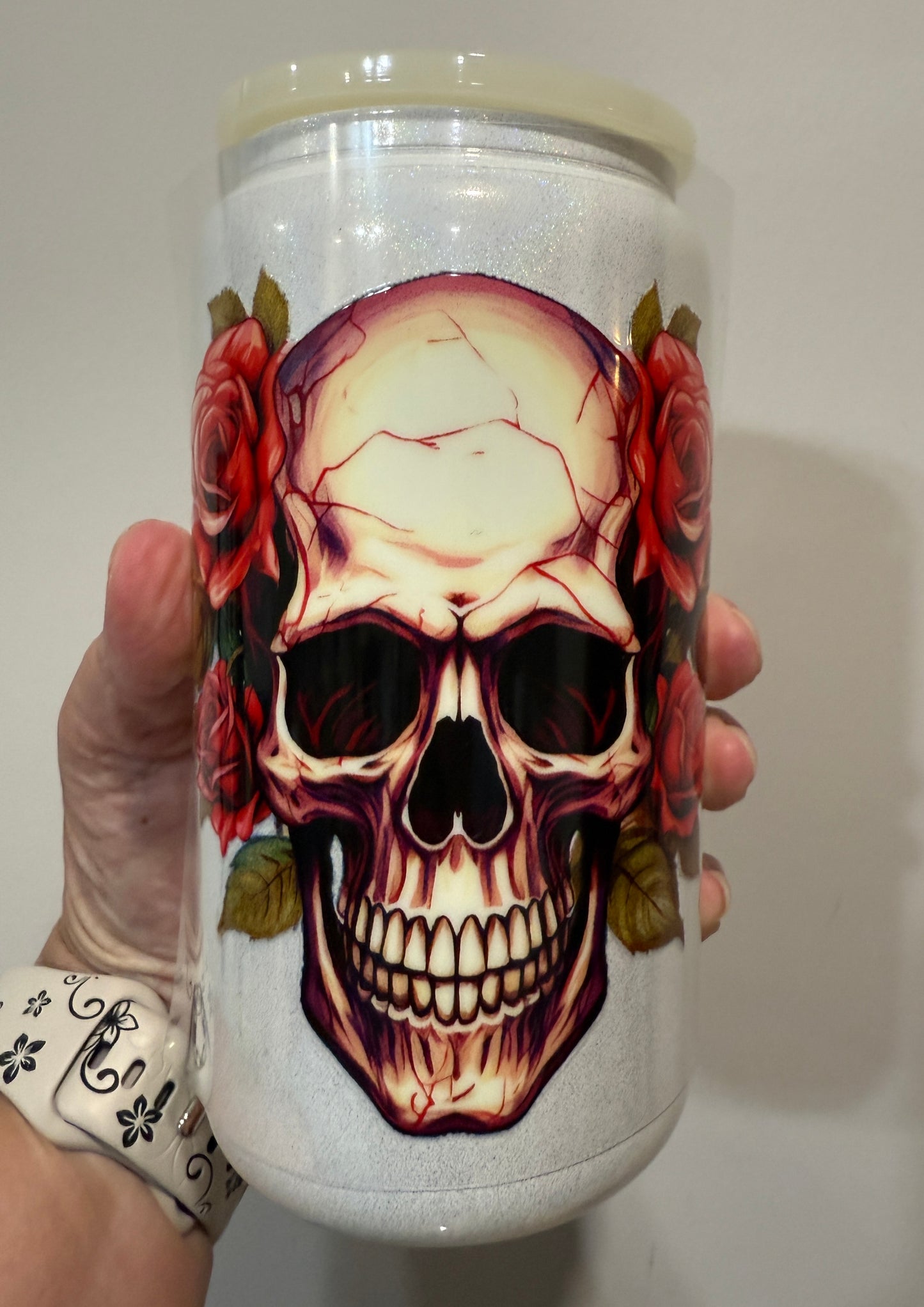 20G Skull With Roses 4” Tall UV DTF Decal