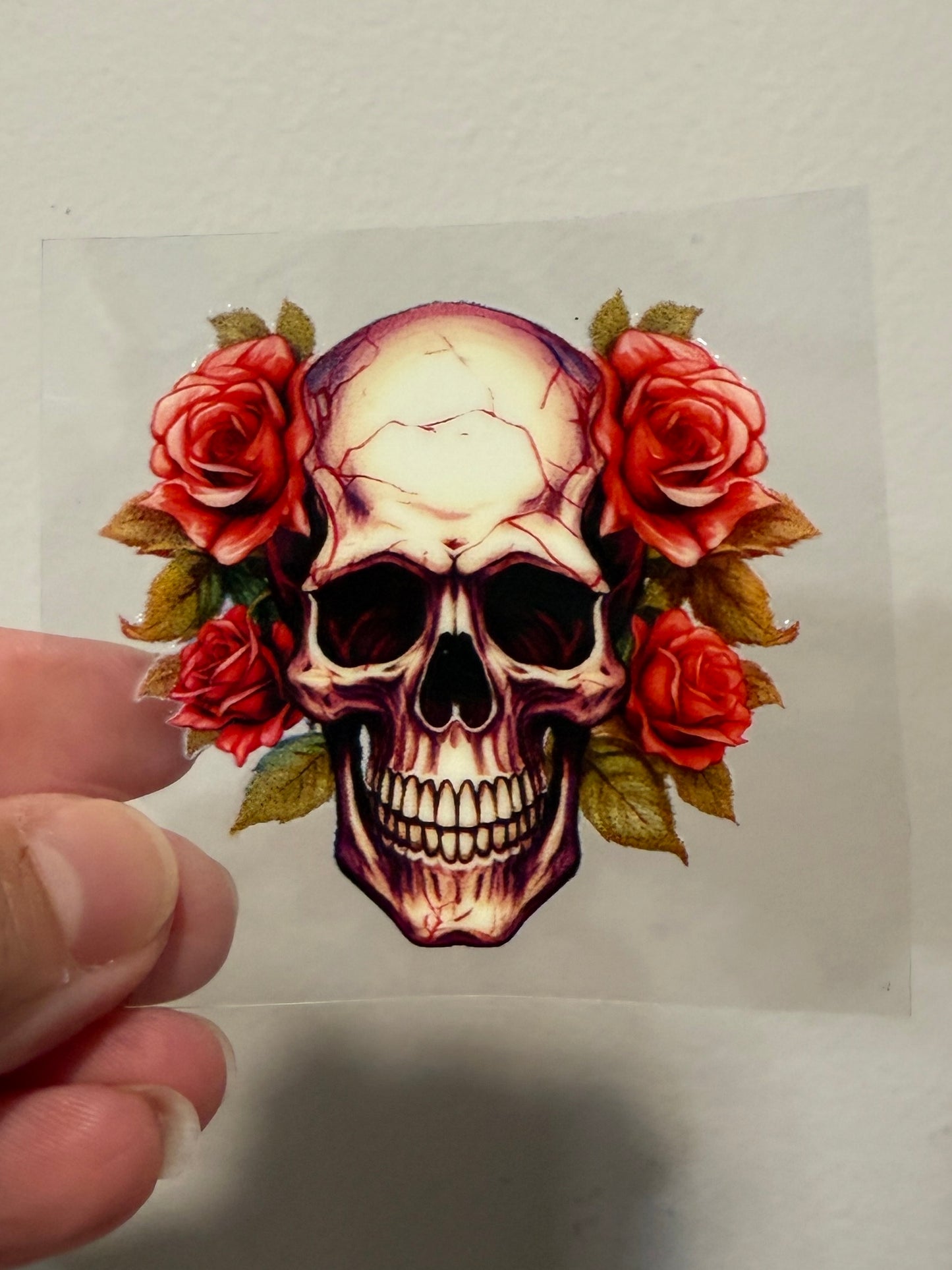 Mini Skull With Roses  2” UV DTF Decal