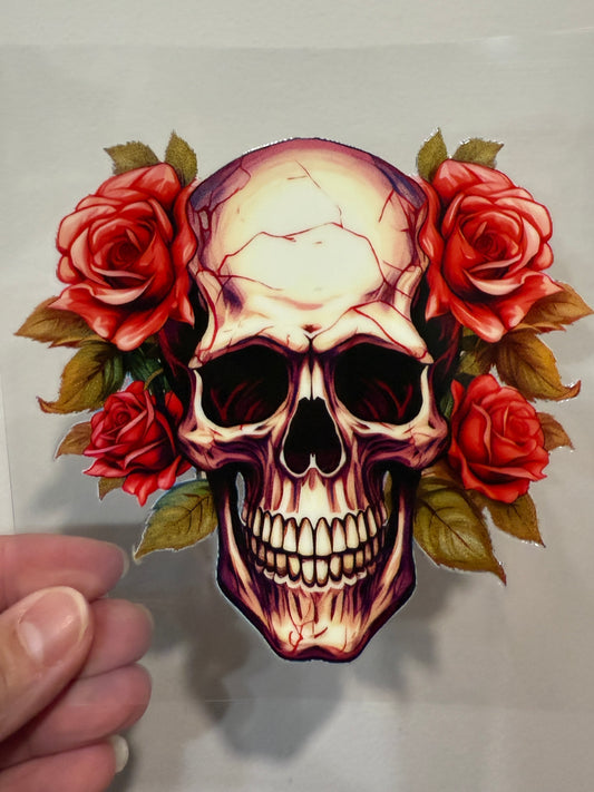Skull With Roses 4” Tall UV DTF Decal