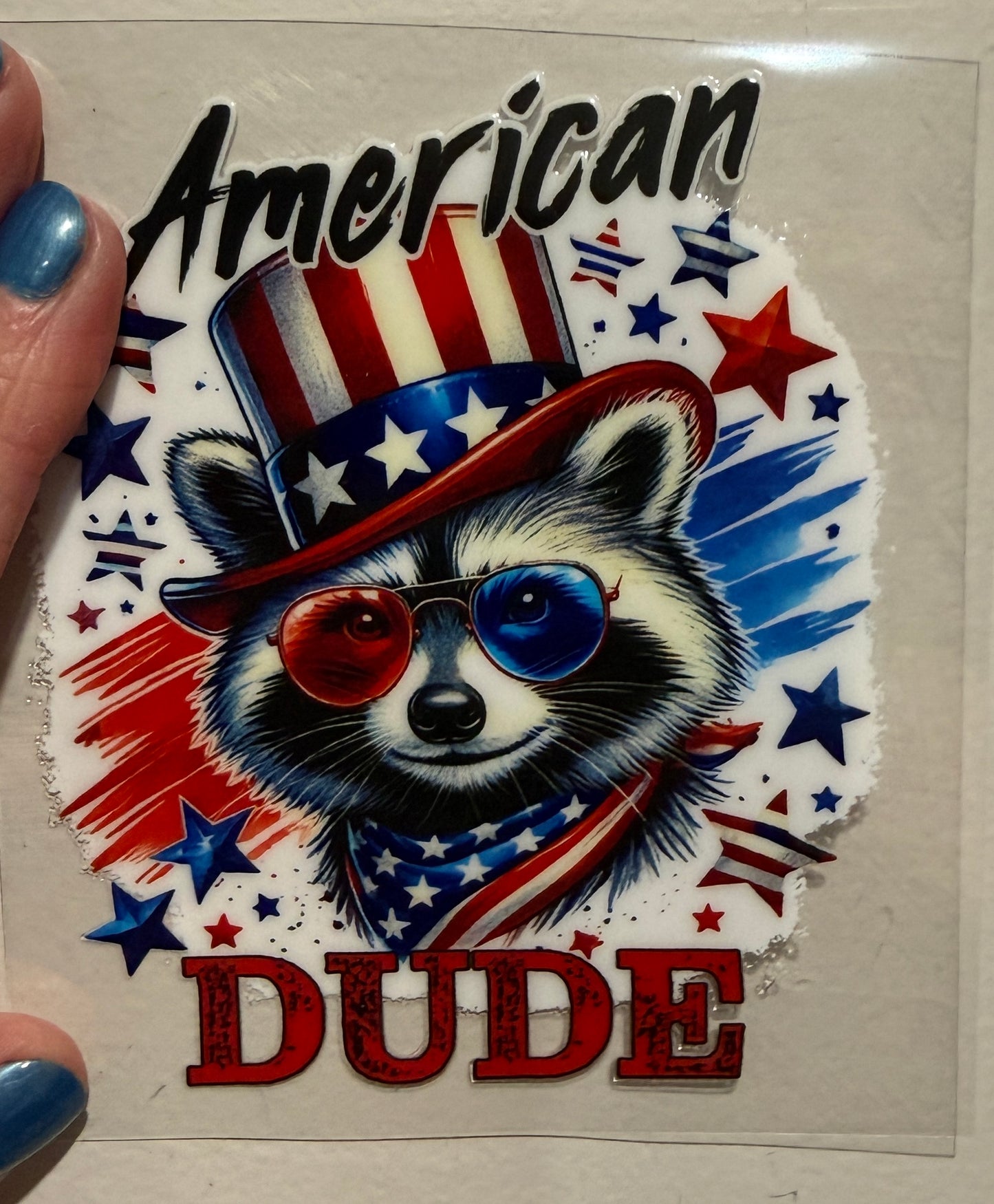 Patriotic Raccoon 4” Tall UV DTF Decal