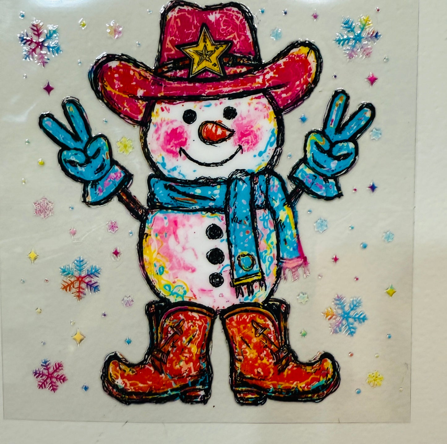 24Y Cowboy Snowman 4” Tall UV DTF Decal