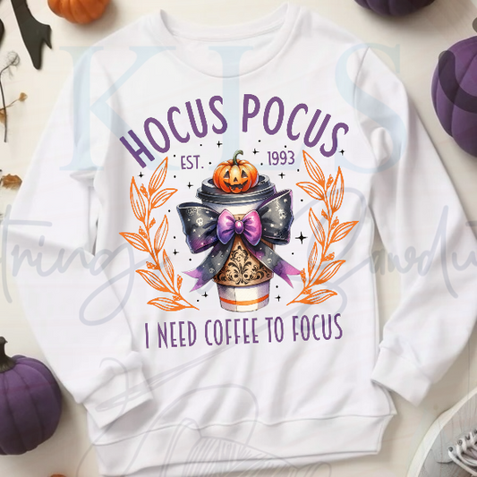 Hocus Pocus I Need Coffee To Focus Black Coquette Bow Ready To Press DTF Print