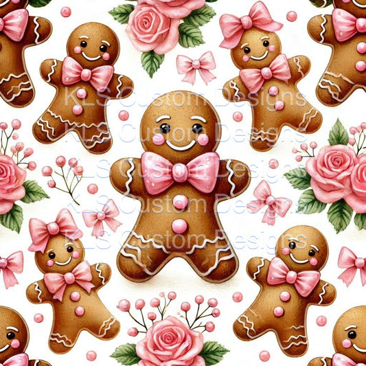 Gingerbread Men Pink Bows Roses 20 Oz Skinny Permanent Vinyl