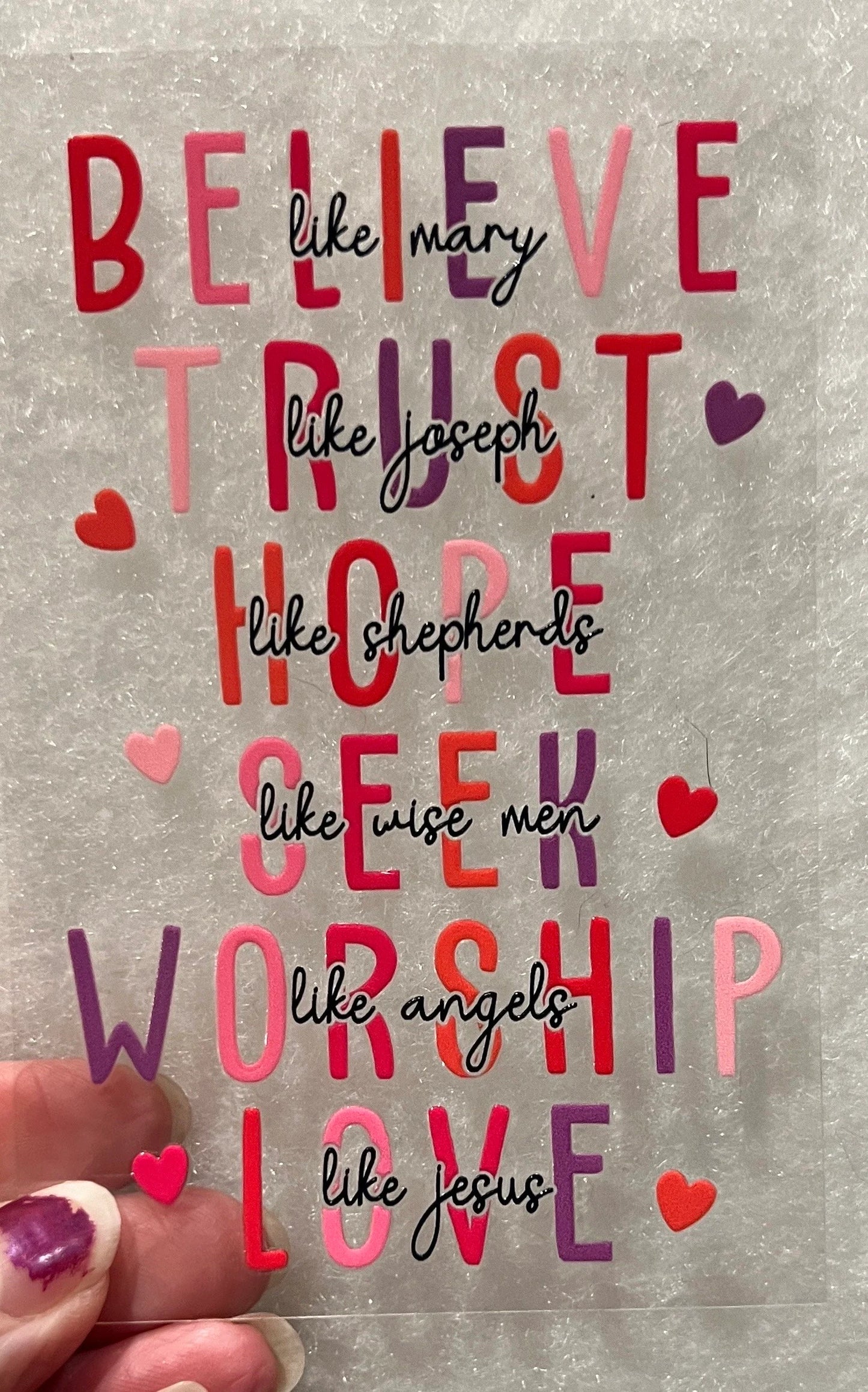 1G Believe Trust Hope Seek Worship 4” Tall UV DTF Decal