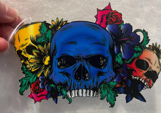 10P Skulls Floral 4” Tall UV DTF Decal