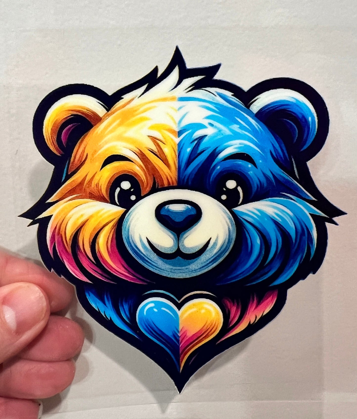 Blue Gold Two Tone Bear 4” UV DTF Decal