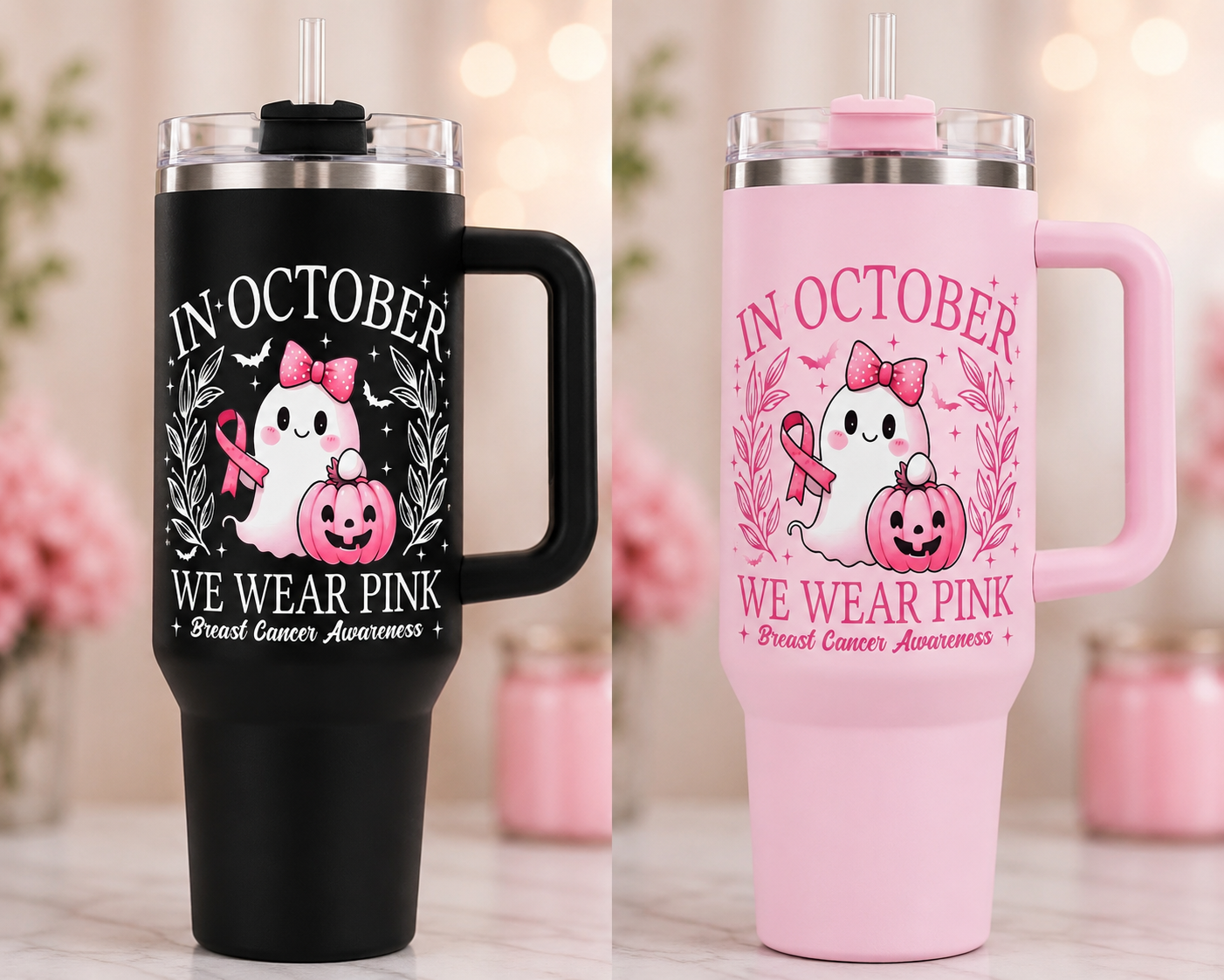 In October We Wear Pink Ghost 4” Tall UV DTF Decal