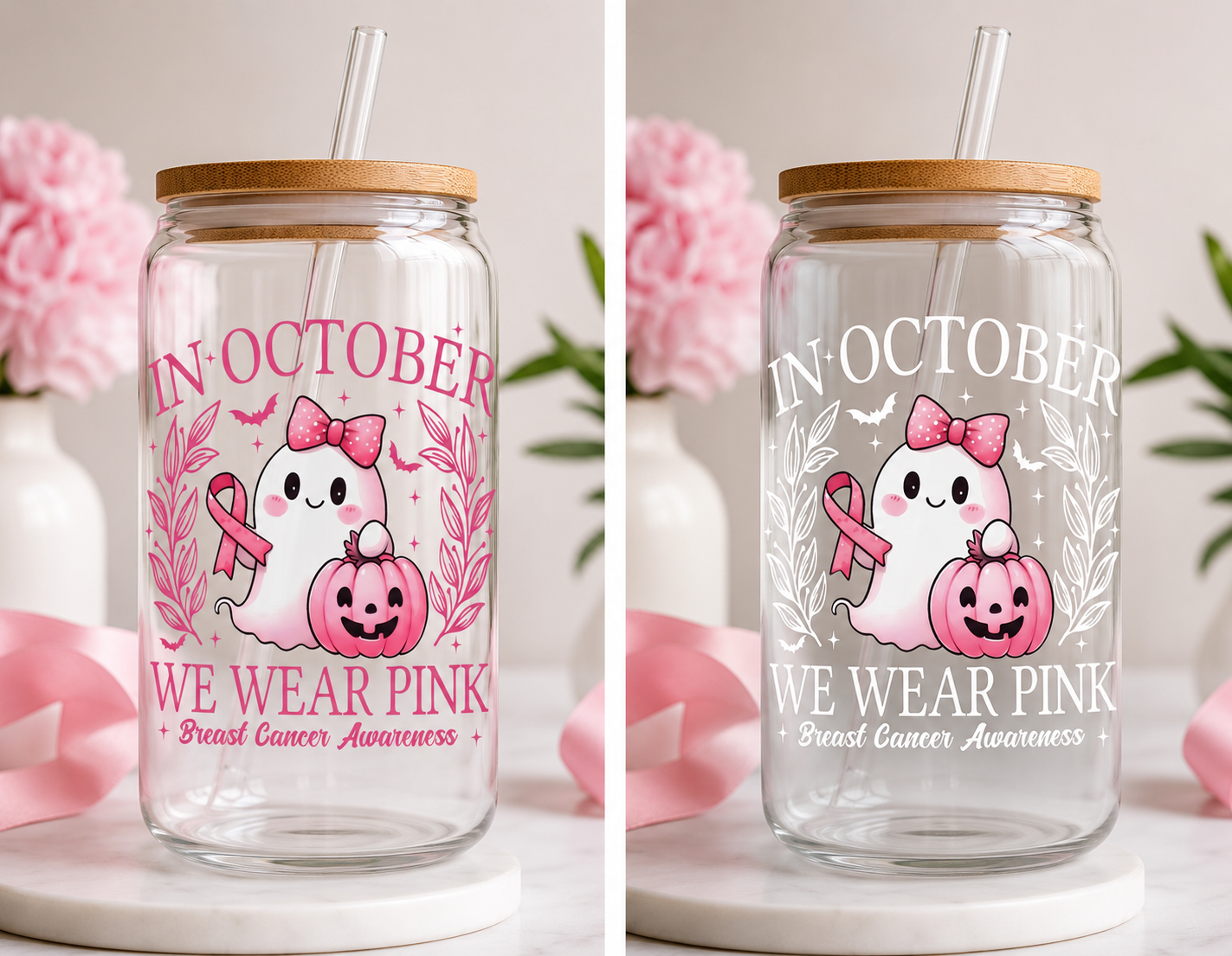 In October We Wear Pink Ghost 4” Tall UV DTF Decal