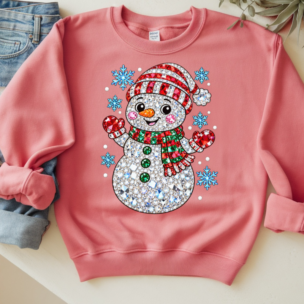 Faux Rhinestone Snowman Ready To Press DTF Print