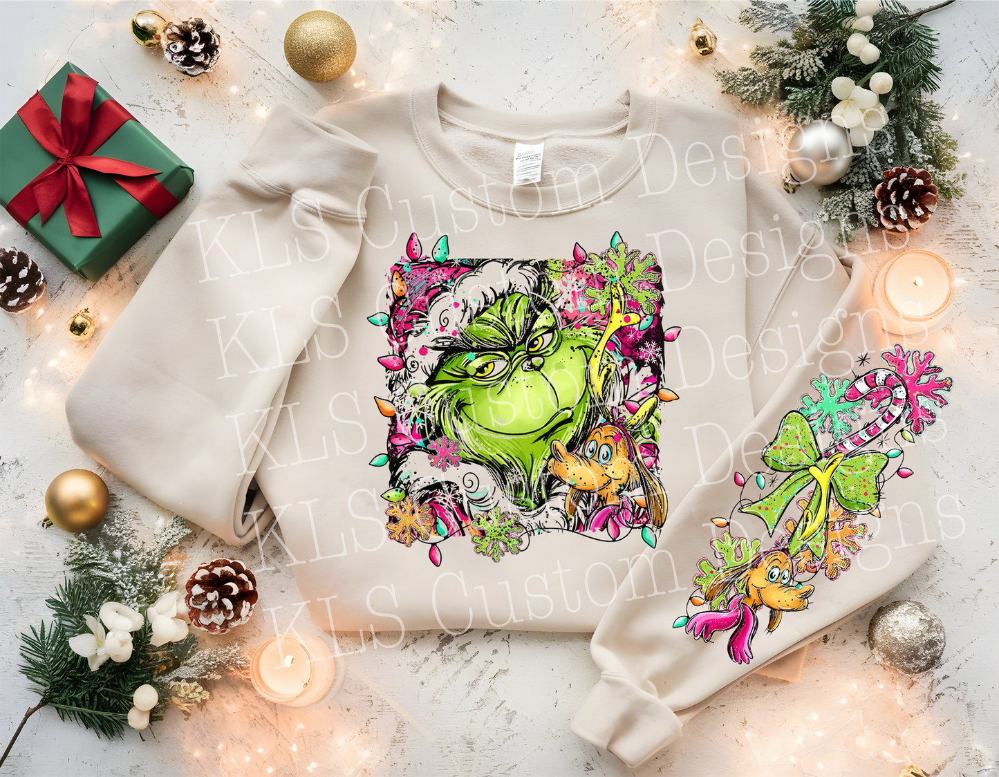 Retro Grouch Christmas Transparent w/ Sleeve Ready To Press DTF Print (must be on white shirt)