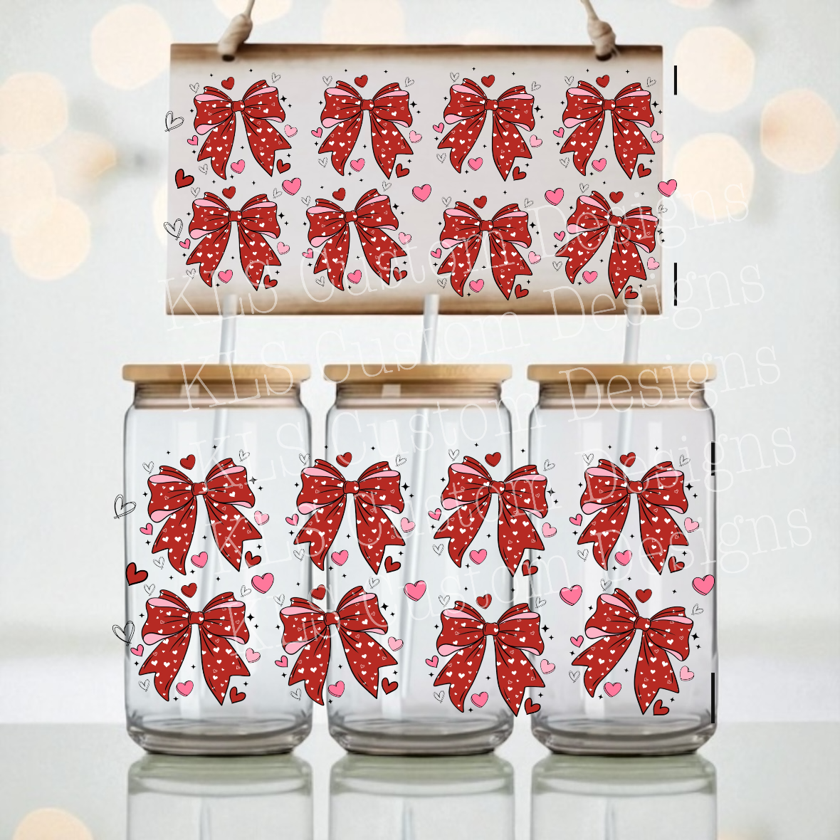 Y7 Heart Coquette Bows Libbey UV DTF Wrap