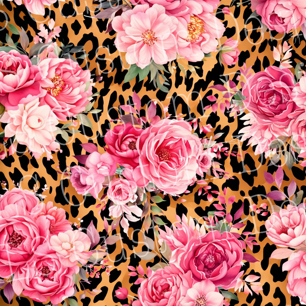 Pink Flowers w/ Cheetah 20 Oz Skinny Permanent Vinyl