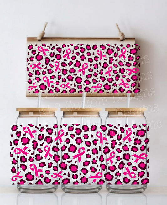 9P Breast Cancer Cheetah Libbey UV DTF Wrap