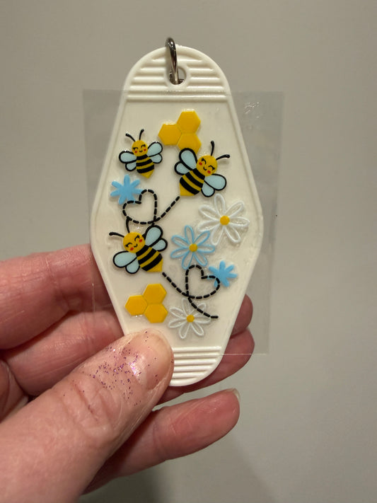 Keychain Happy Bees UV DTF Decal
