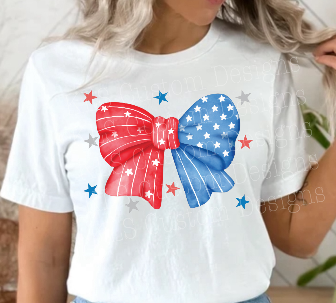 Patriotic Flag Coquette Bow Ready To Press DTF Print