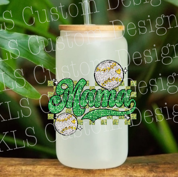 Faux Sparkle Baseball Mama 4” UV DTF Decal