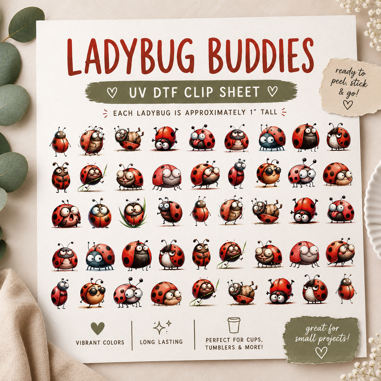 Funny Ladybugs Clip Sheet - this sheet is intended to be cut up and placed using your own creative style.