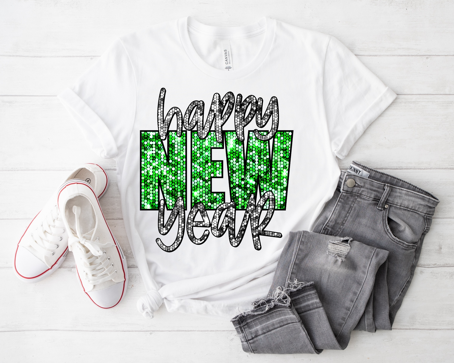 Faux Sequin Happy New Year Ready To Press DTF Print