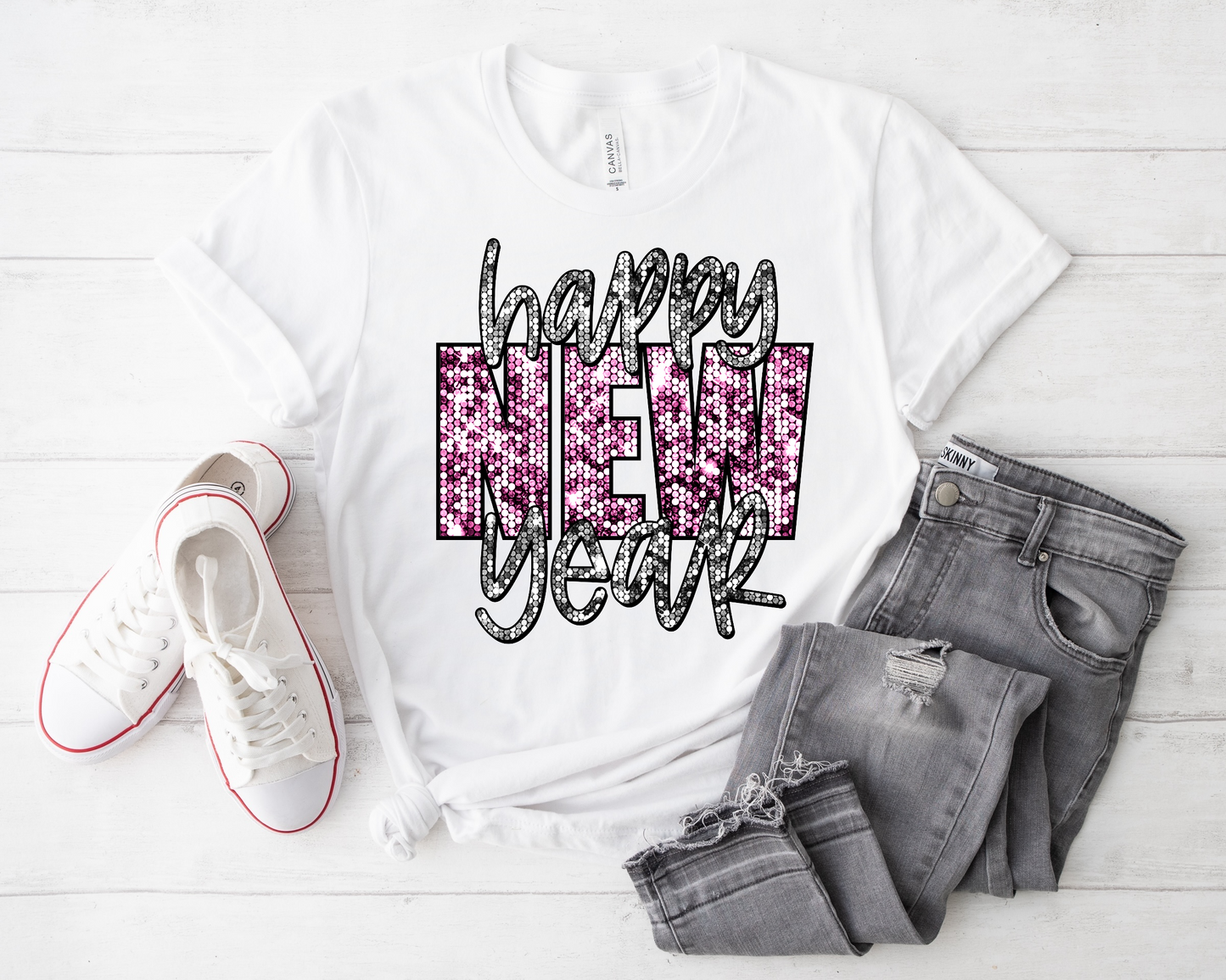 Faux Sequin Happy New Year Ready To Press DTF Print